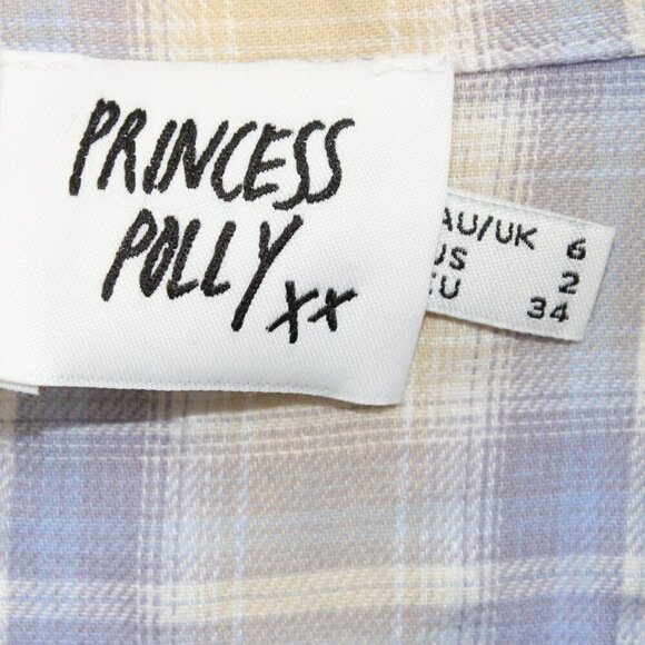 Princess Polly Shirt Women's Sz 2 Plaid Button Front Long Sleeve Purple/Cream - Picture 2 of 3
